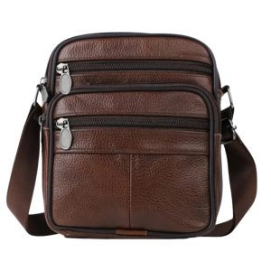 (1) Brown Leather Man Bag (Medium) View 1 only
