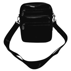 (2) Black Leather Man Bag (Small) Front View