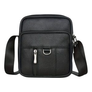 (4) Black Leather Man Bag (Medium) View 1 only