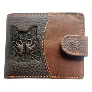 (5) Two Tone Brown Leather Wolfhound Wallet with Wolf Print (View 1)