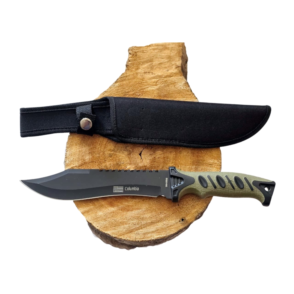 (7) Army green Columbia Survivor Fixed Blade Knife (View 1 only)