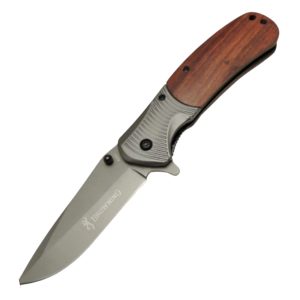 (8) Medium Browning Red Wood & textured front handle (Folding Knife) Front View