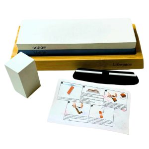 Lifespace Premium Whetstone Dual Sided 1000/3000 Grit, Sharpening Stone, Non-Slip Bamboo Base and Angle Guide