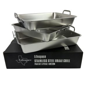 Lifespace Premium Quality 304 SS Braai Pan Set with Micro-textured Base - Small, Medium and Large