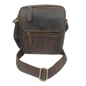 Dark brown leather top open clip man bag